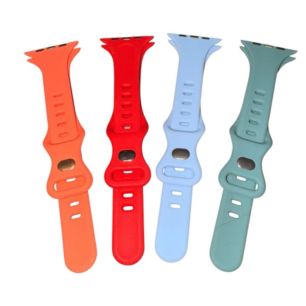 Set of 4 Watch Bands Apple Compatible 42/44/45 Orange Red Light Blue Seafoam